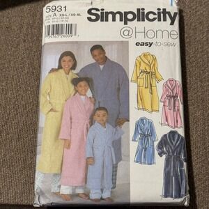 Simplicity 5931 Sewing Pattern Unisex Adult Child Robe Easy to Sew XS-XL Uncut